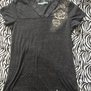 y2k 2000s top with gold floral design